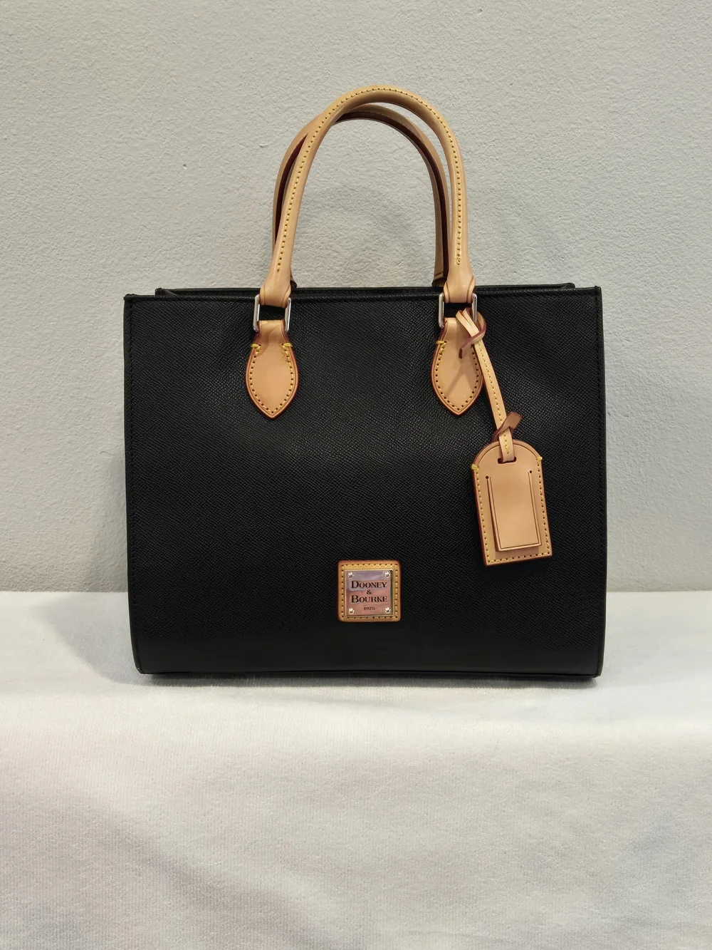 Dooney & Bourke Janine Black Satchel with Tan Trim